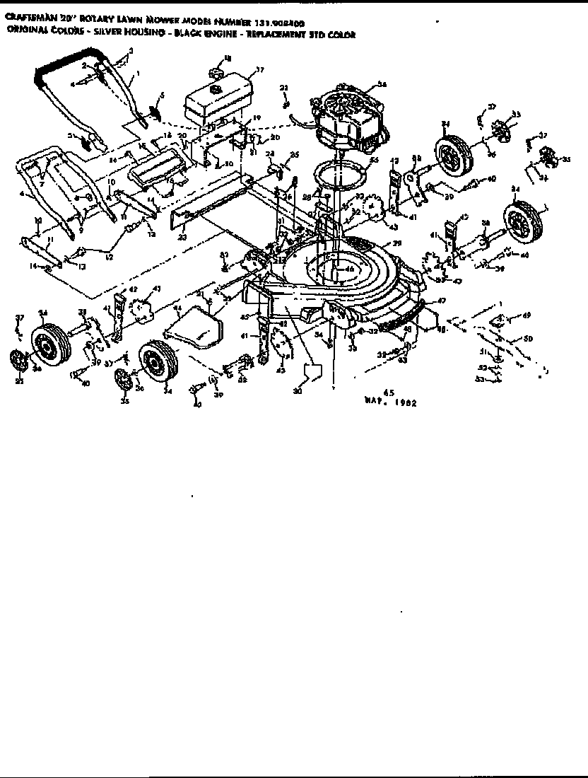 Replacement Parts Diagram and Parts List for 131908400  Craftsman Lawn Mower