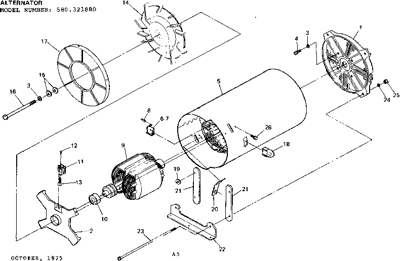 Alternator Diagram and Parts List for 580321880  Craftsman Engine