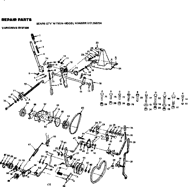 Varidrive System Diagram and Parts List for 917253724  Craftsman Lawn Tractor