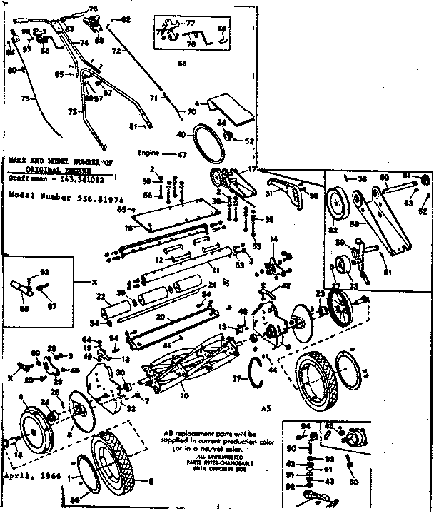 Replacement Parts Diagram and Parts List for 53681974  Craftsman Lawn Mower