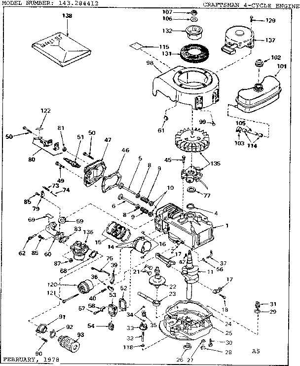 Replacement Parts Diagram and Parts List for 143284412  Craftsman Engine