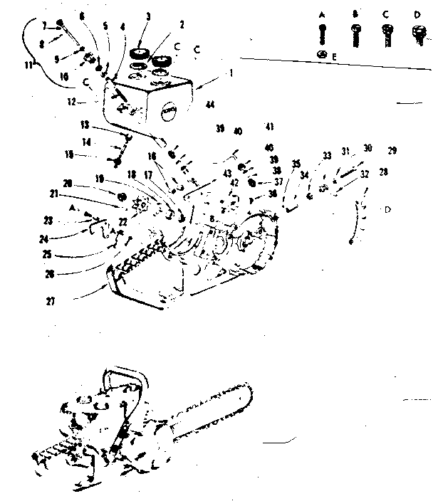 Main Frame Diagram and Parts List for 91760040  Craftsman Chainsaw