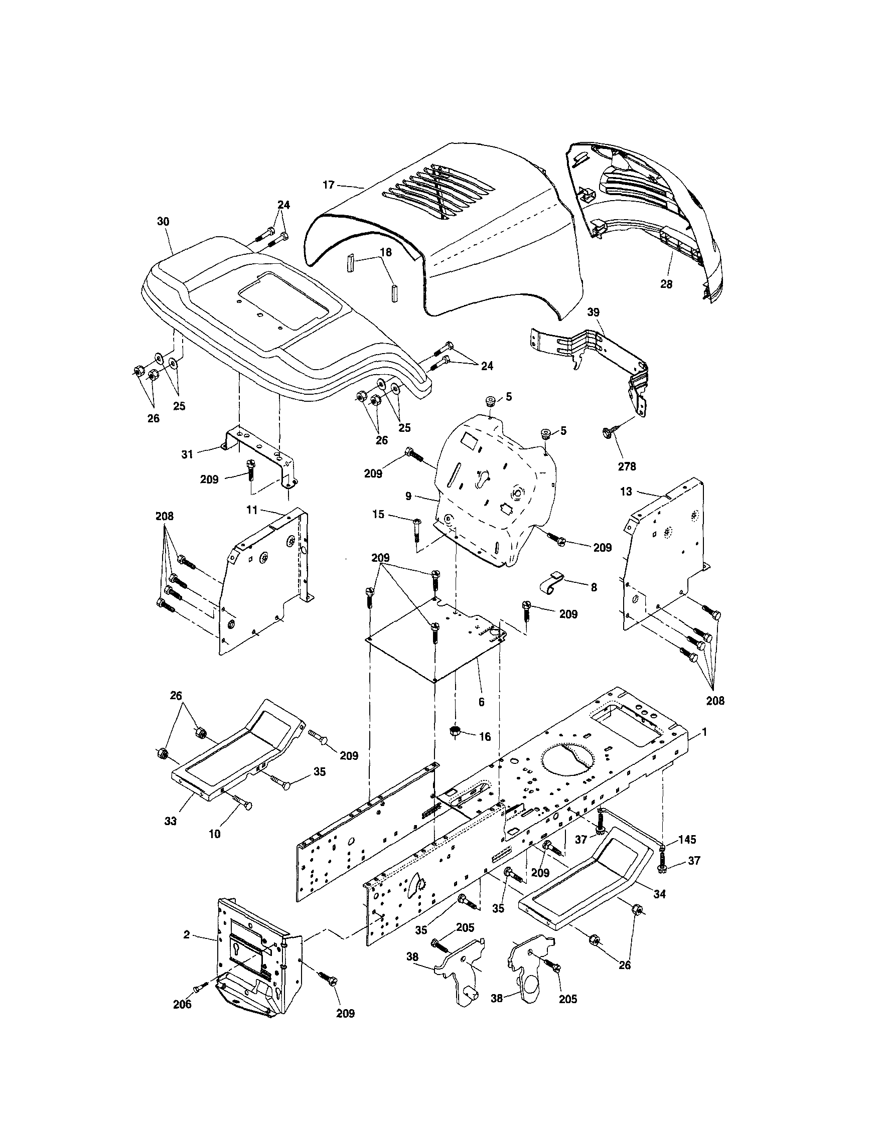 Chassis And Enclosures Diagram and Parts List for 917287012  Craftsman Lawn Tractor