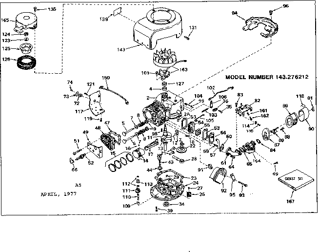 Replacement Parts Diagram and Parts List for 143276212  Craftsman Engine
