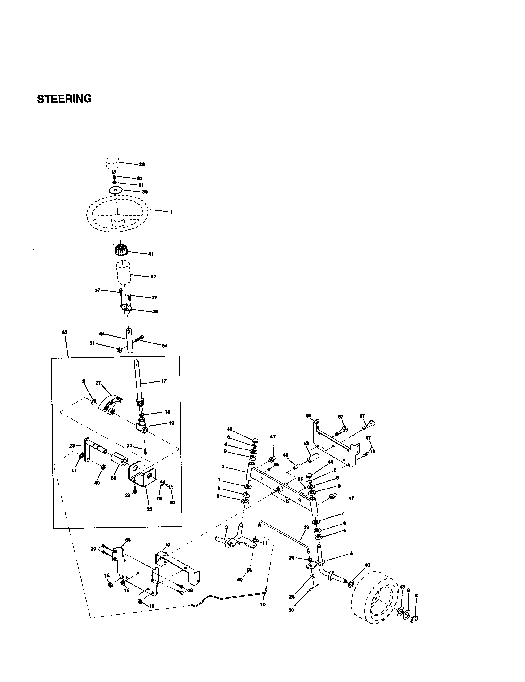 Steering Diagram and Parts List for 917270530  Craftsman Lawn Tractor