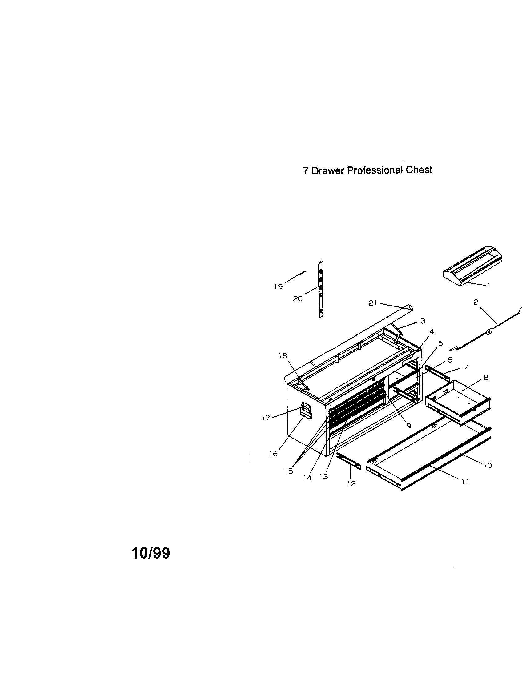 7 Drawer Professional Chest Diagram and Parts List for 706653480  Craftsman Tool Stand & Cart