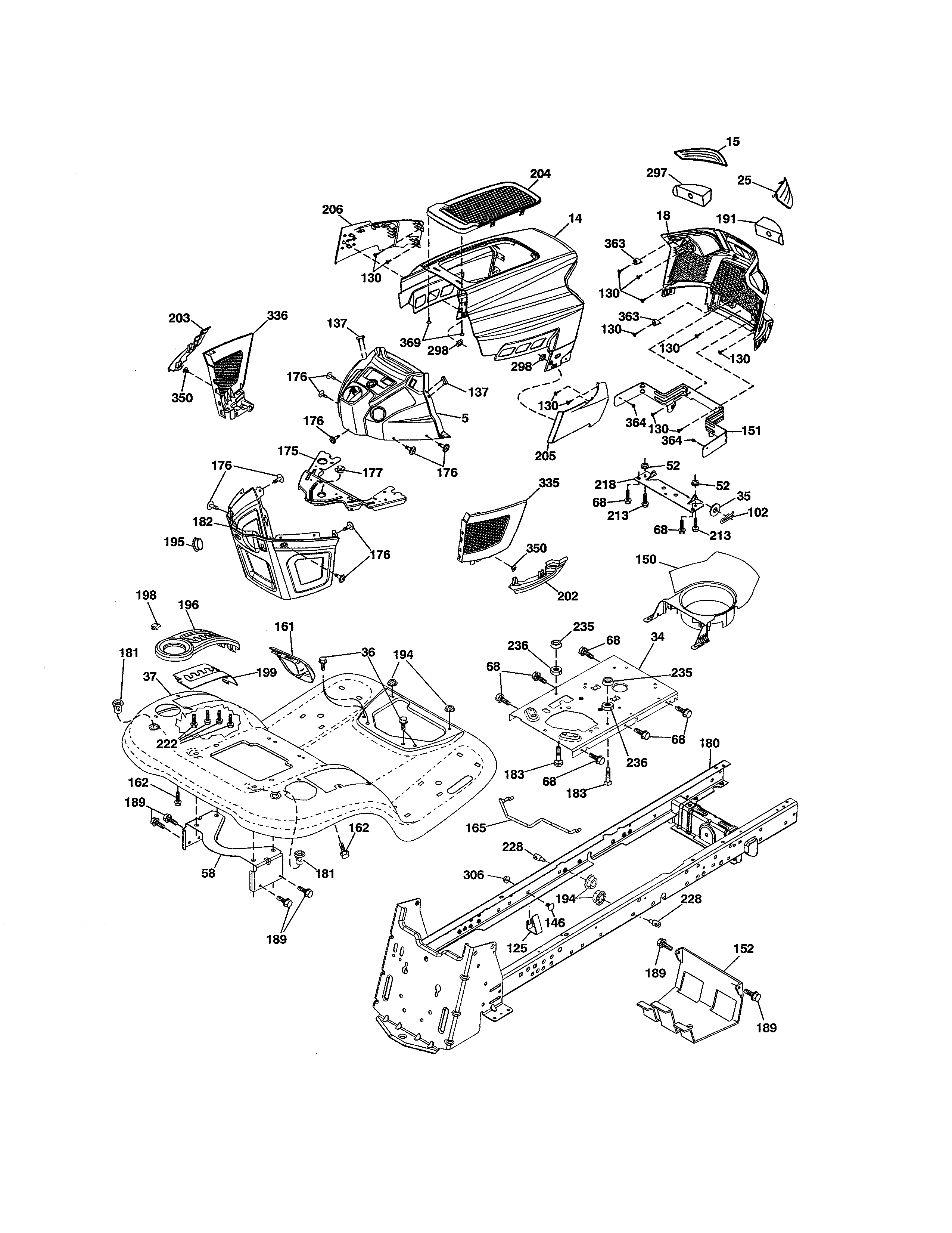 Chassis Assembly Diagram and Parts List for 917204011  Craftsman Lawn Tractor