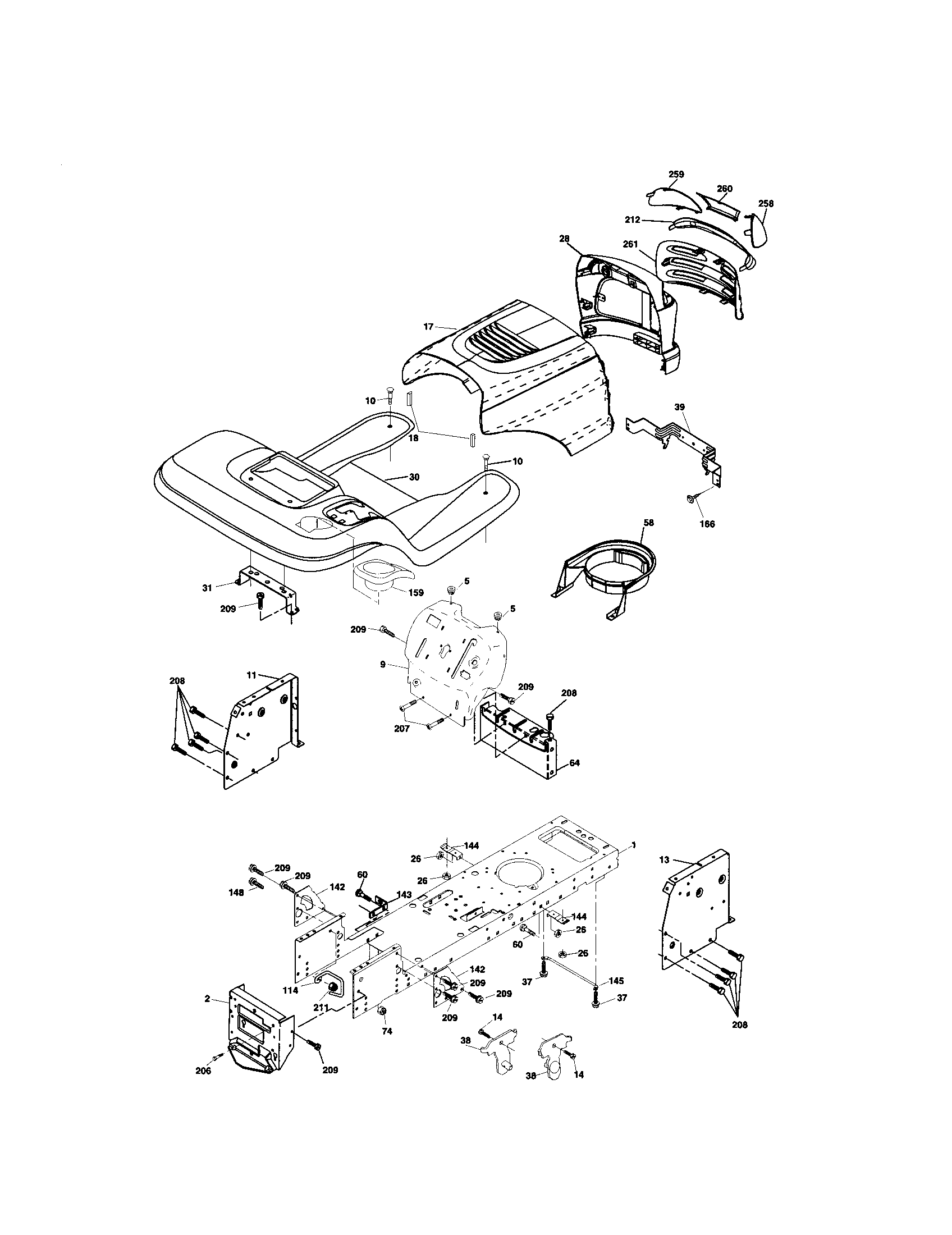 Chassis And Enclosures Diagram and Parts List for 917273710  Craftsman Lawn Tractor