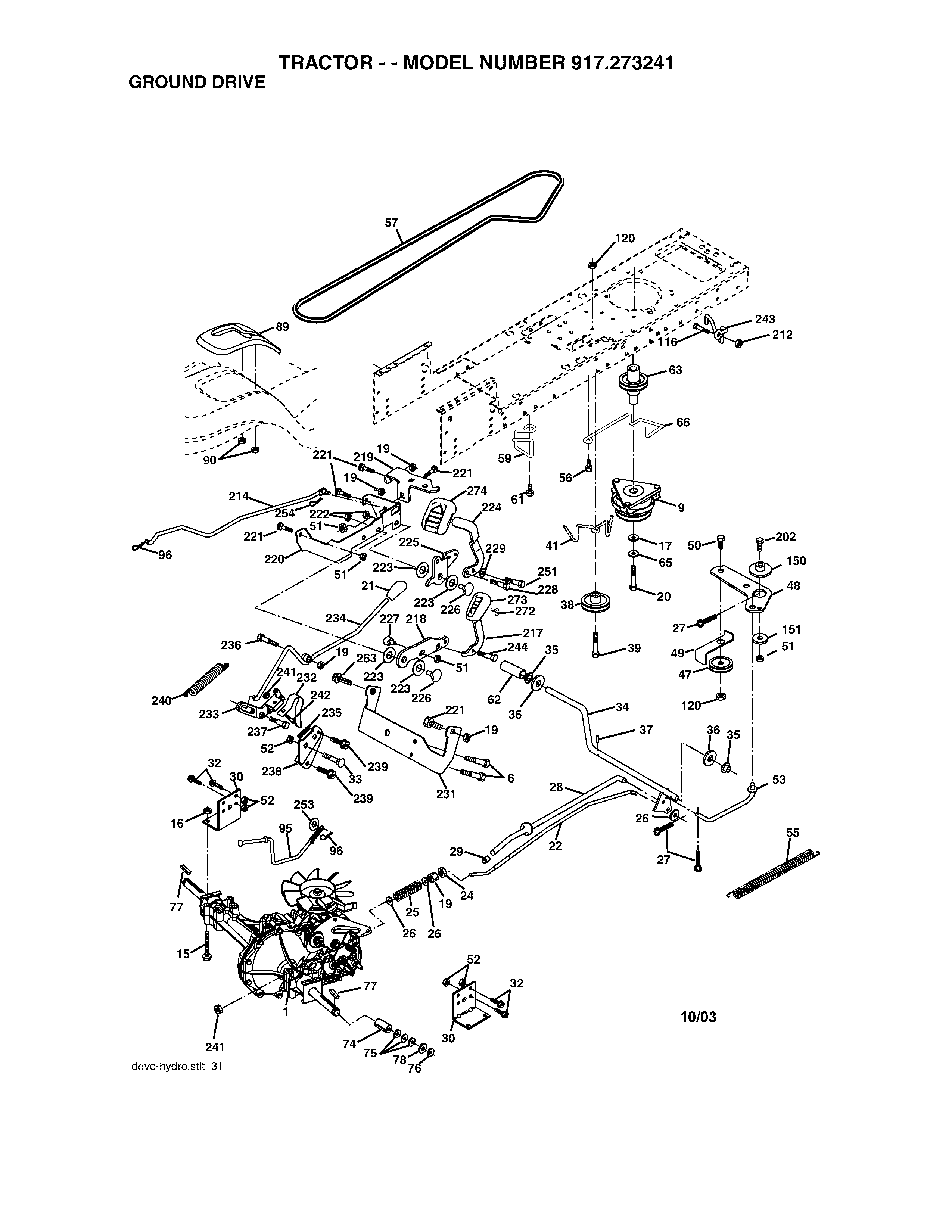 Ground Drive Diagram and Parts List for 917273241  Craftsman Lawn Tractor