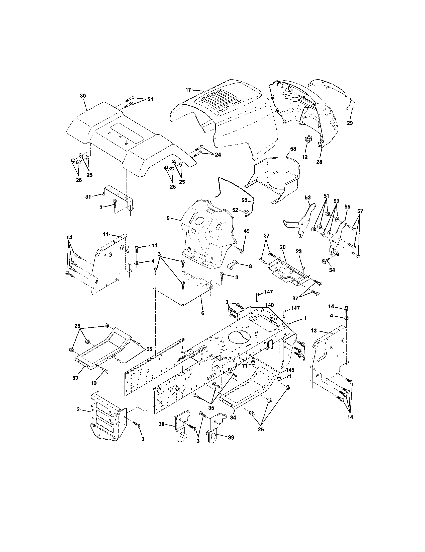 Chassis And Enclosures Diagram and Parts List for 917271553  Craftsman Lawn Tractor