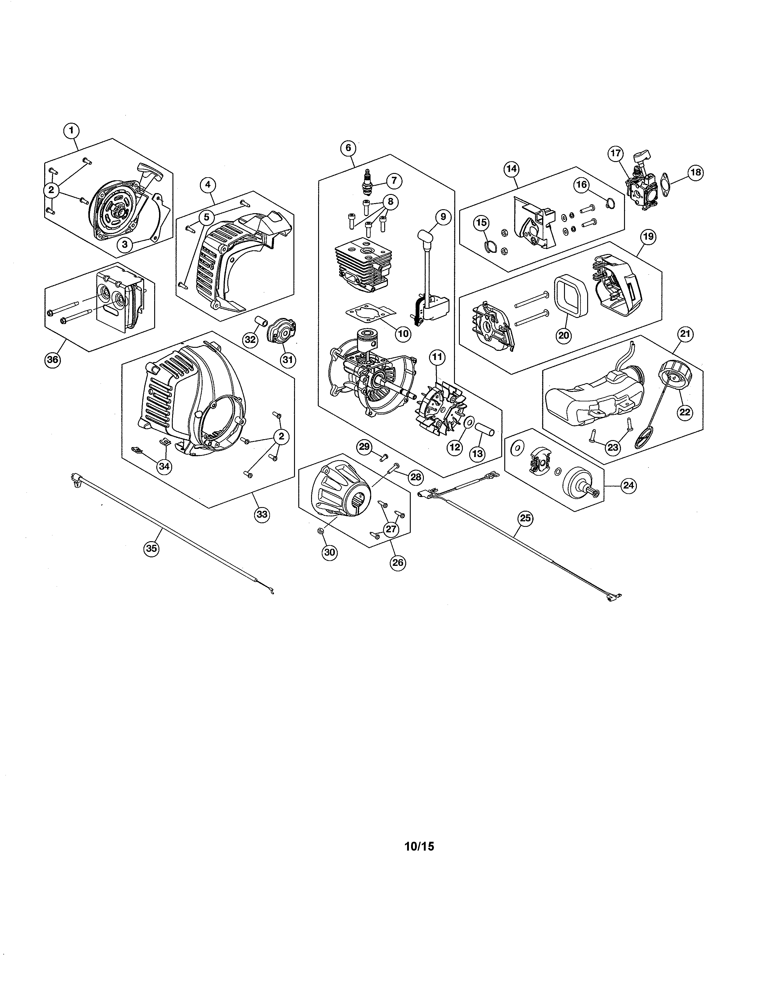 Short Block/fuel Tank Diagram and Parts List for 316711171  Craftsman Trimmer