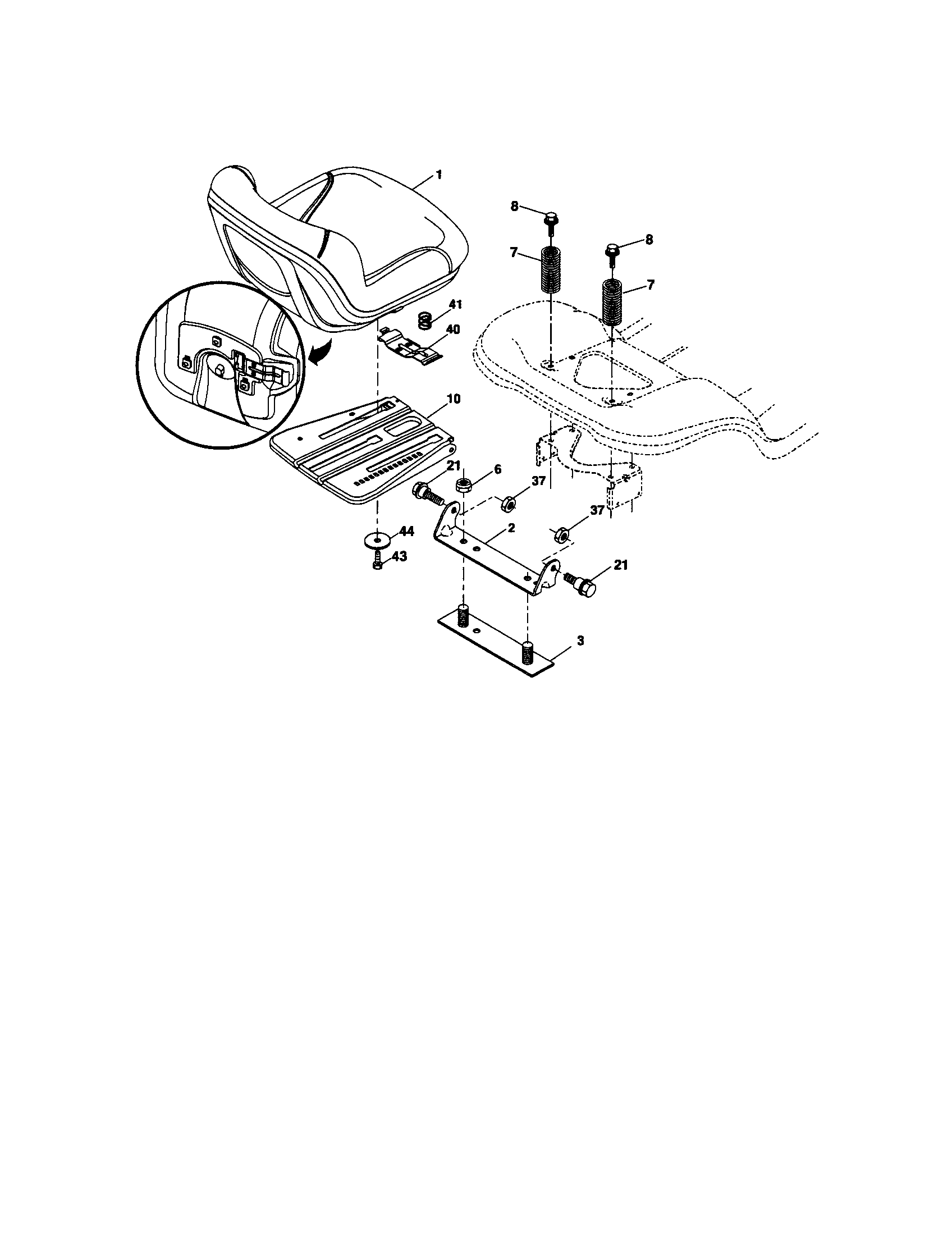Seat Diagram and Parts List for 917276864  Craftsman Lawn Tractor