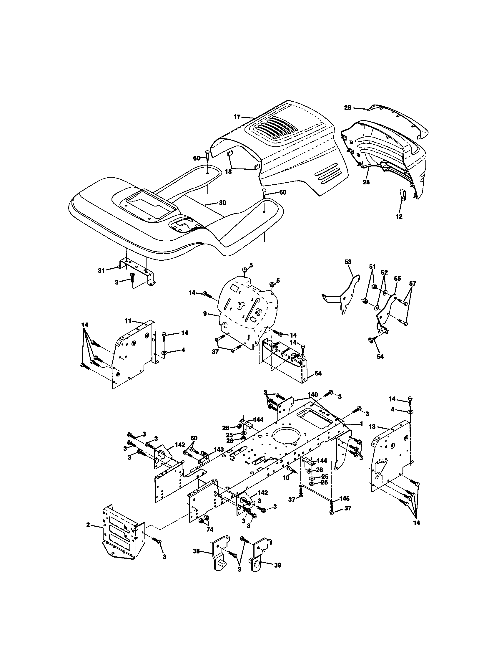 Chassis And Enclosures Diagram and Parts List for 917270650  Craftsman Lawn Tractor