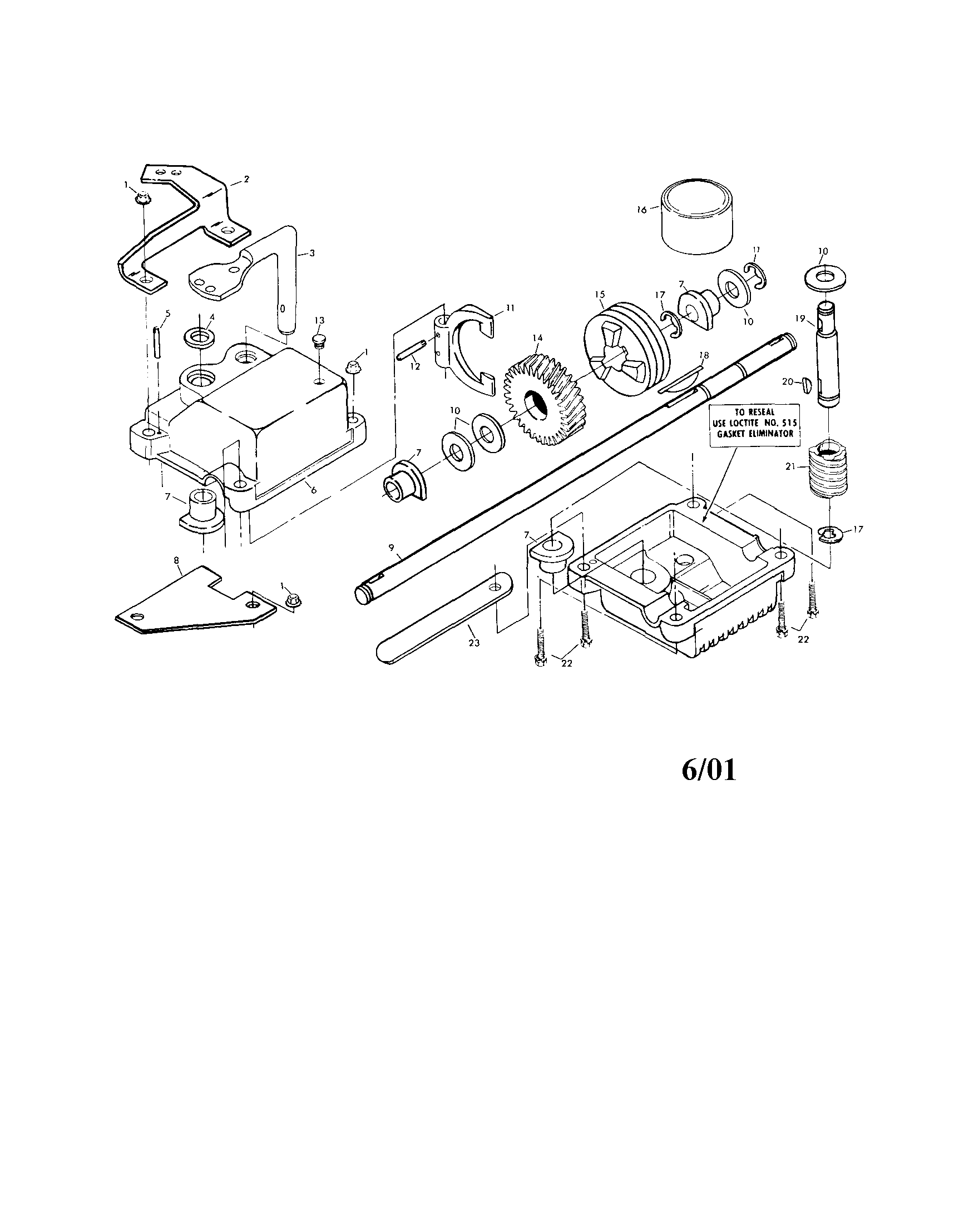 Gear Case Assembly Diagram and Parts List for 917751001  Craftsman Lawn Mower