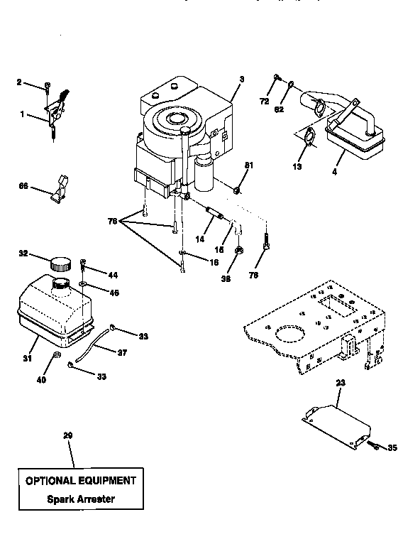 Engine Diagram and Parts List for 917256350  Craftsman Lawn Tractor
