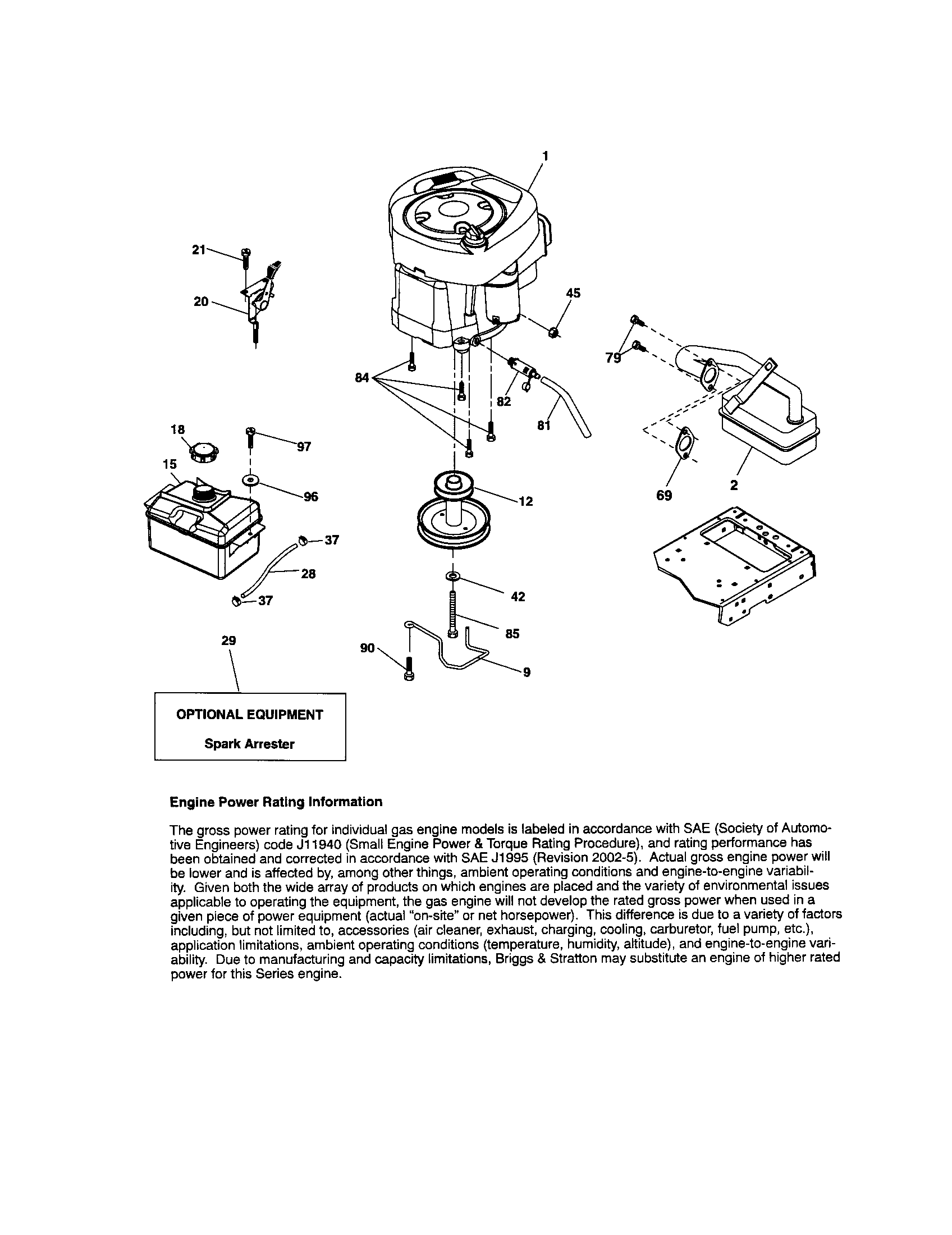 Engine Diagram and Parts List for 917286130  Craftsman Lawn Tractor