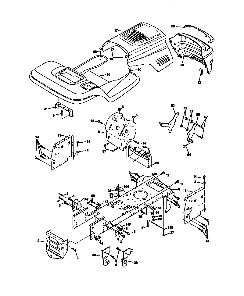 Chassis And Enclosures Diagram and Parts List for 917270710  Craftsman Lawn Tractor