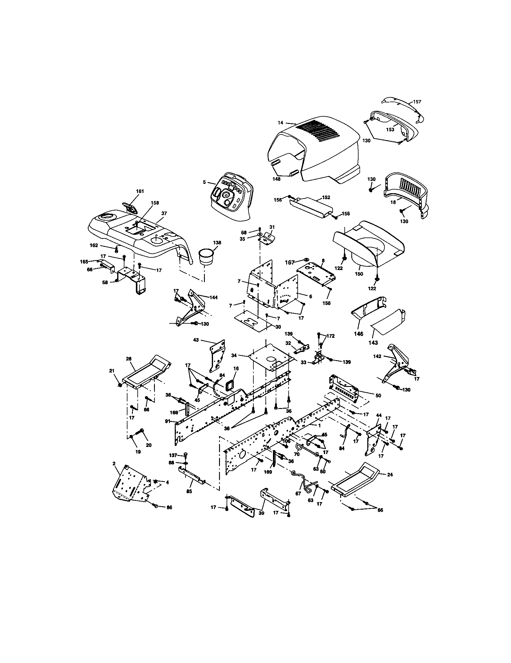 Chassis And Enclosures Diagram and Parts List for 917276230  Craftsman Lawn Tractor
