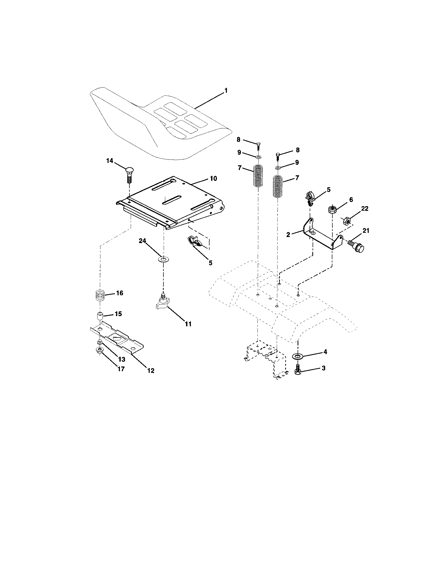 Seat Assembly Diagram and Parts List for 917272460  Craftsman Lawn Tractor