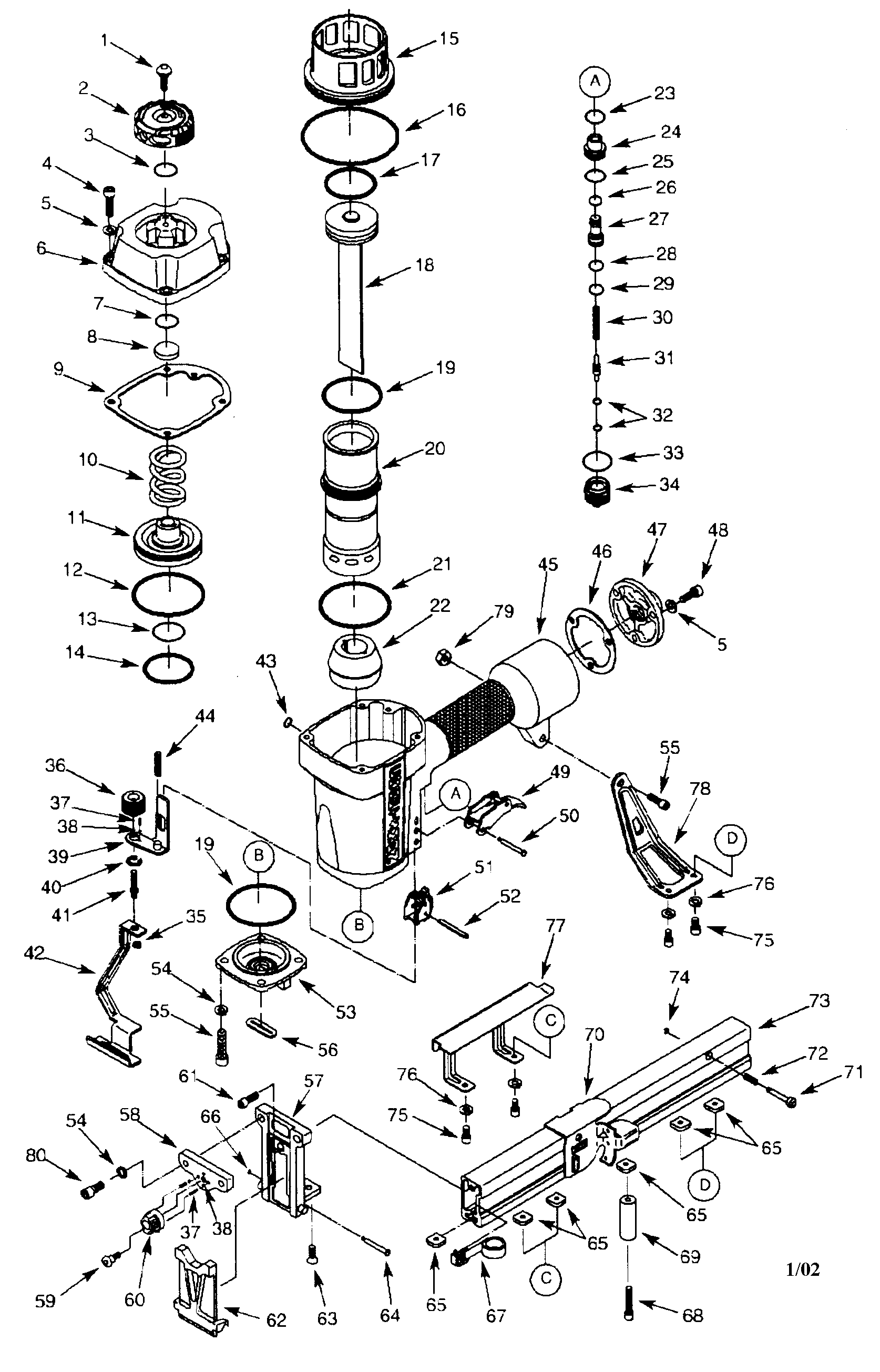 Stapler Diagram and Parts List for 351184150  Craftsman 