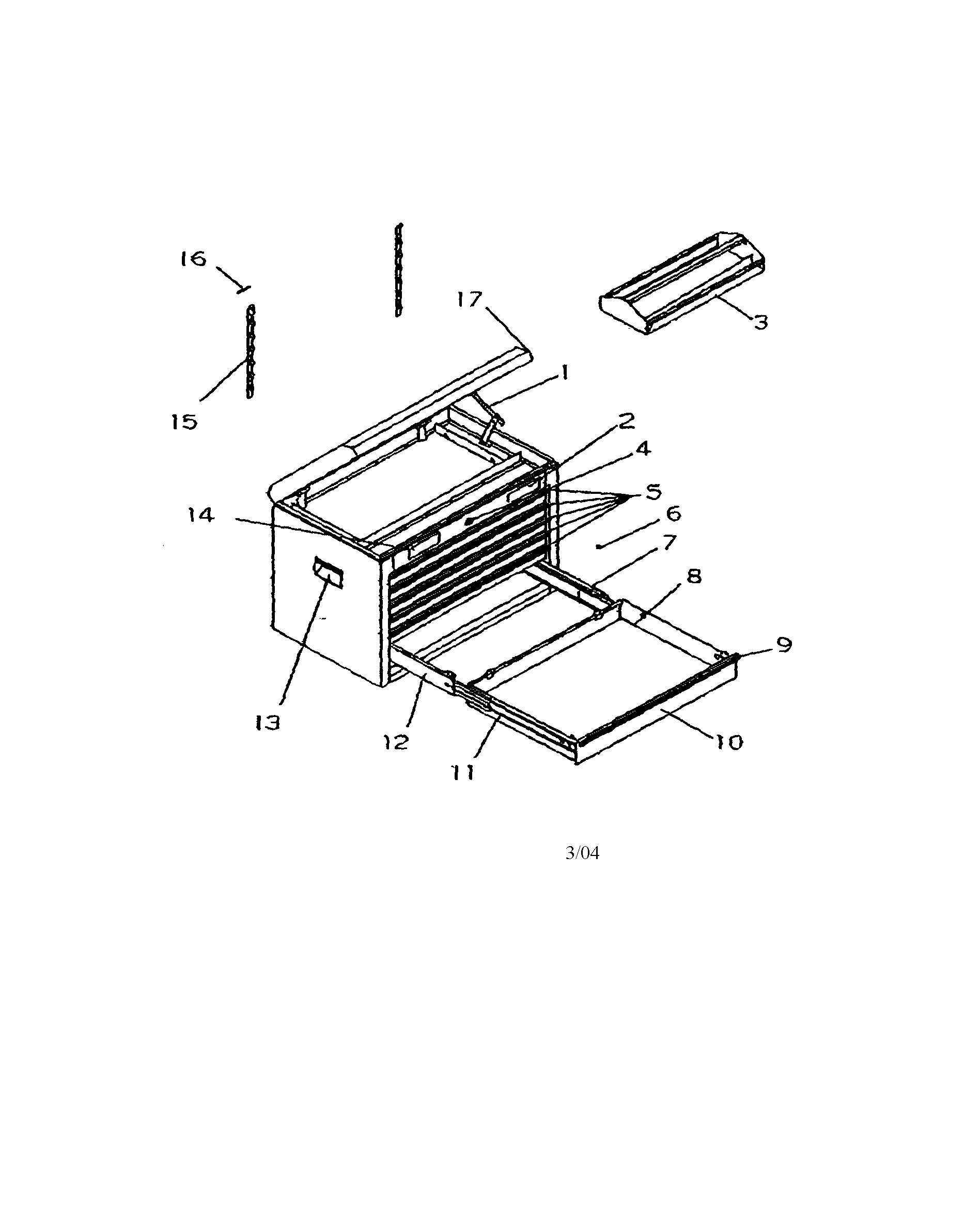 6 Drawer Ball Bearing Chest Diagram and Parts List for 706596161  Craftsman Tool Stand & Cart