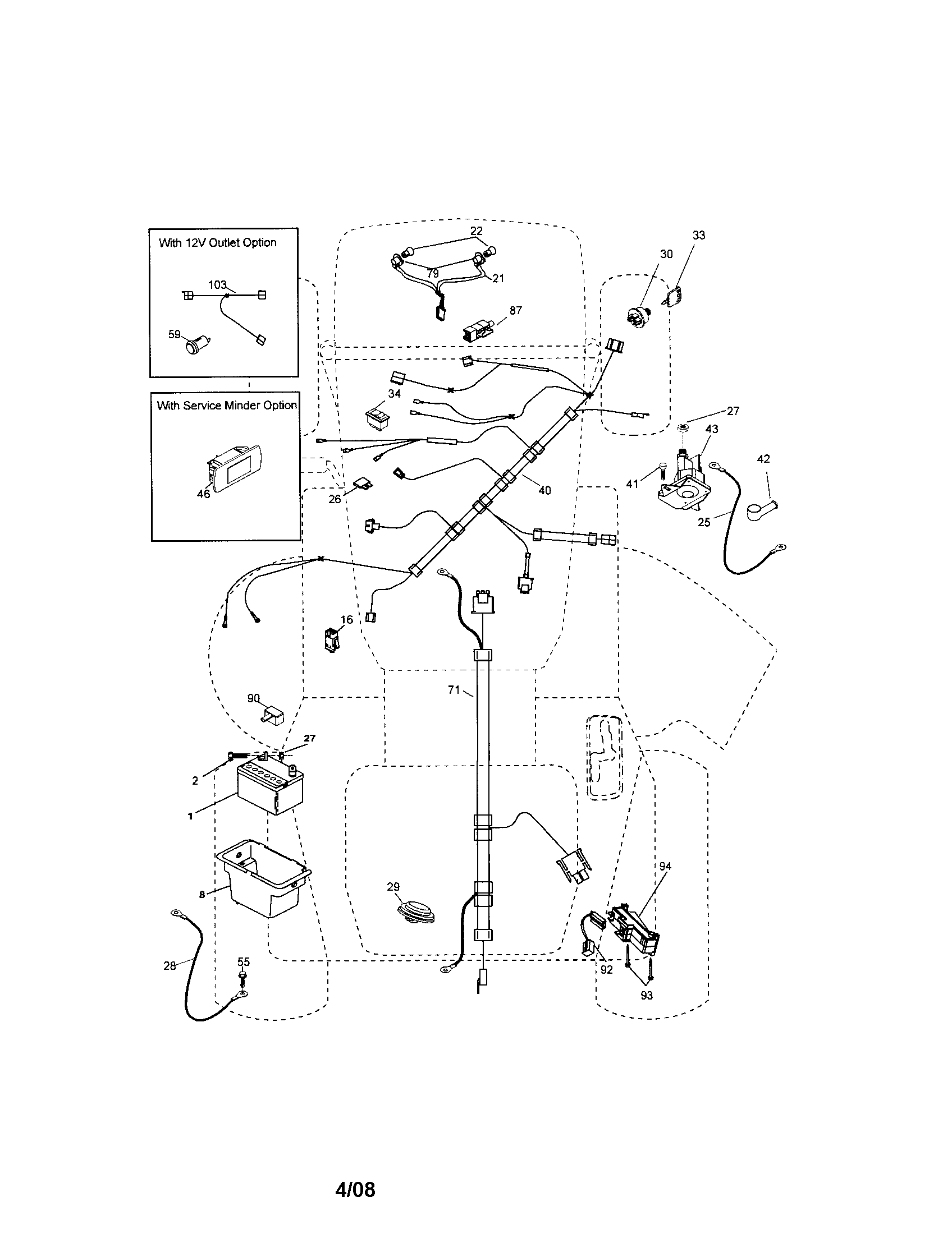 Electrical Diagram and Parts List for 917287132  Craftsman Lawn Tractor