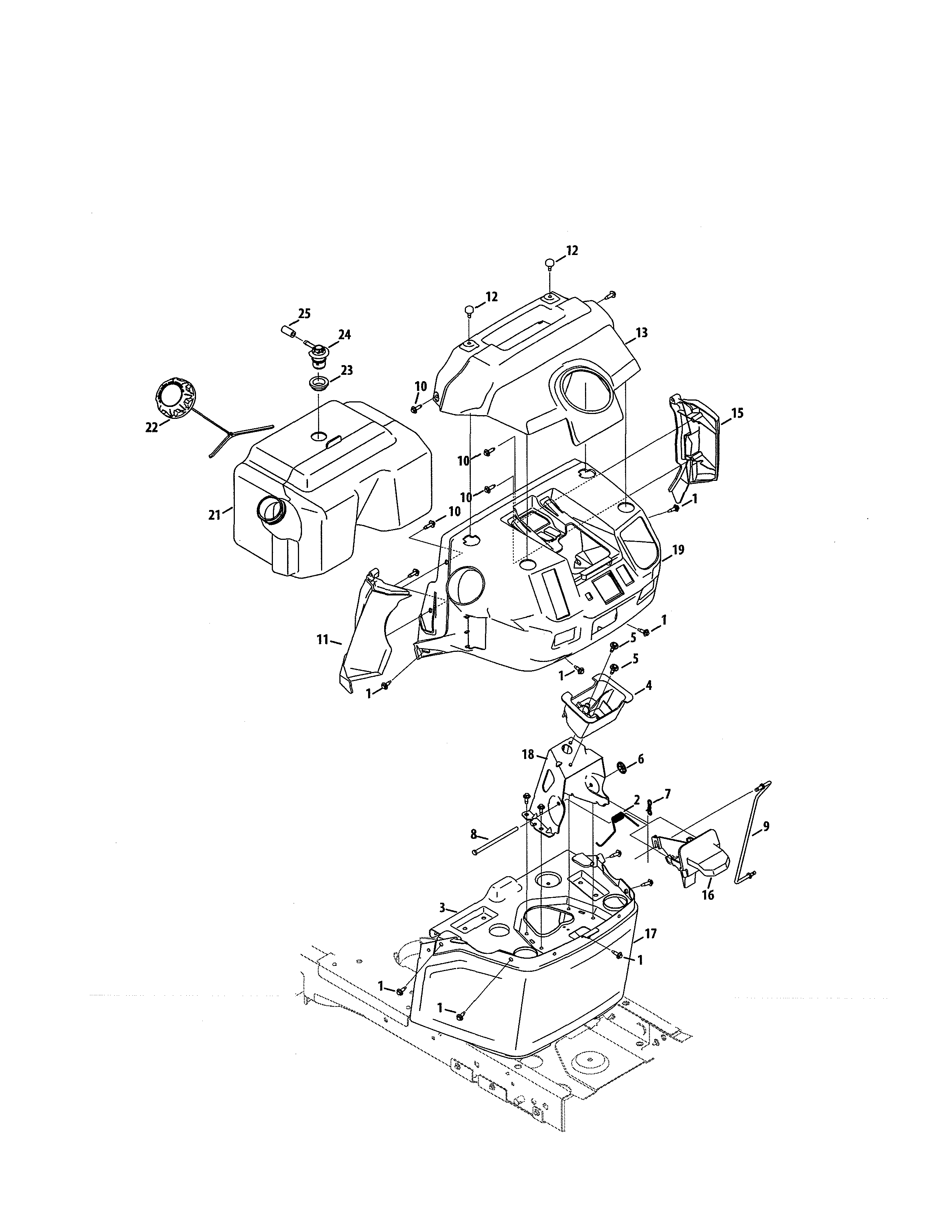 Fuel Tank/lower Dash Diagram and Parts List for 247270440  Craftsman Lawn Tractor
