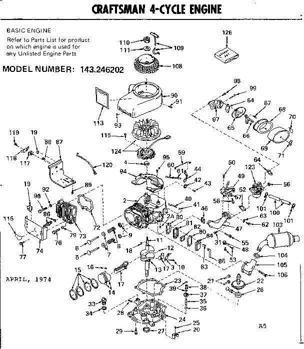 Engine Diagram and Parts List for 143246202  Craftsman Engine
