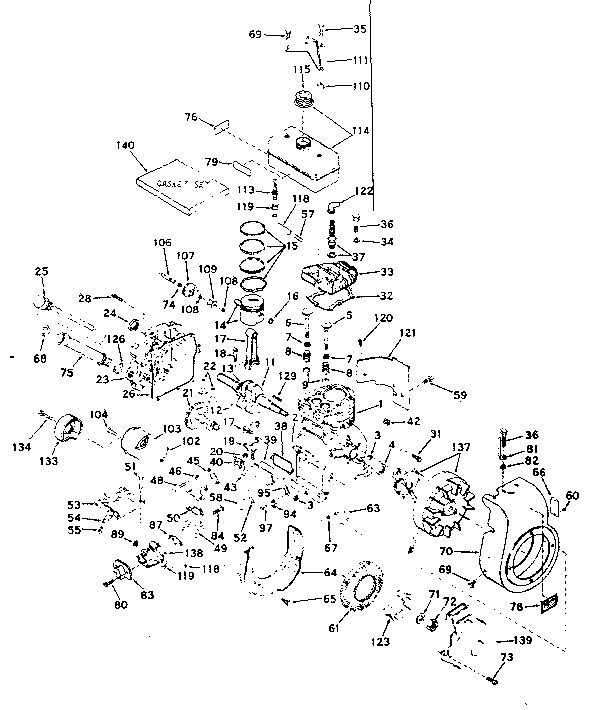 Basic Engine Diagram and Parts List for 143571042  Craftsman Engine