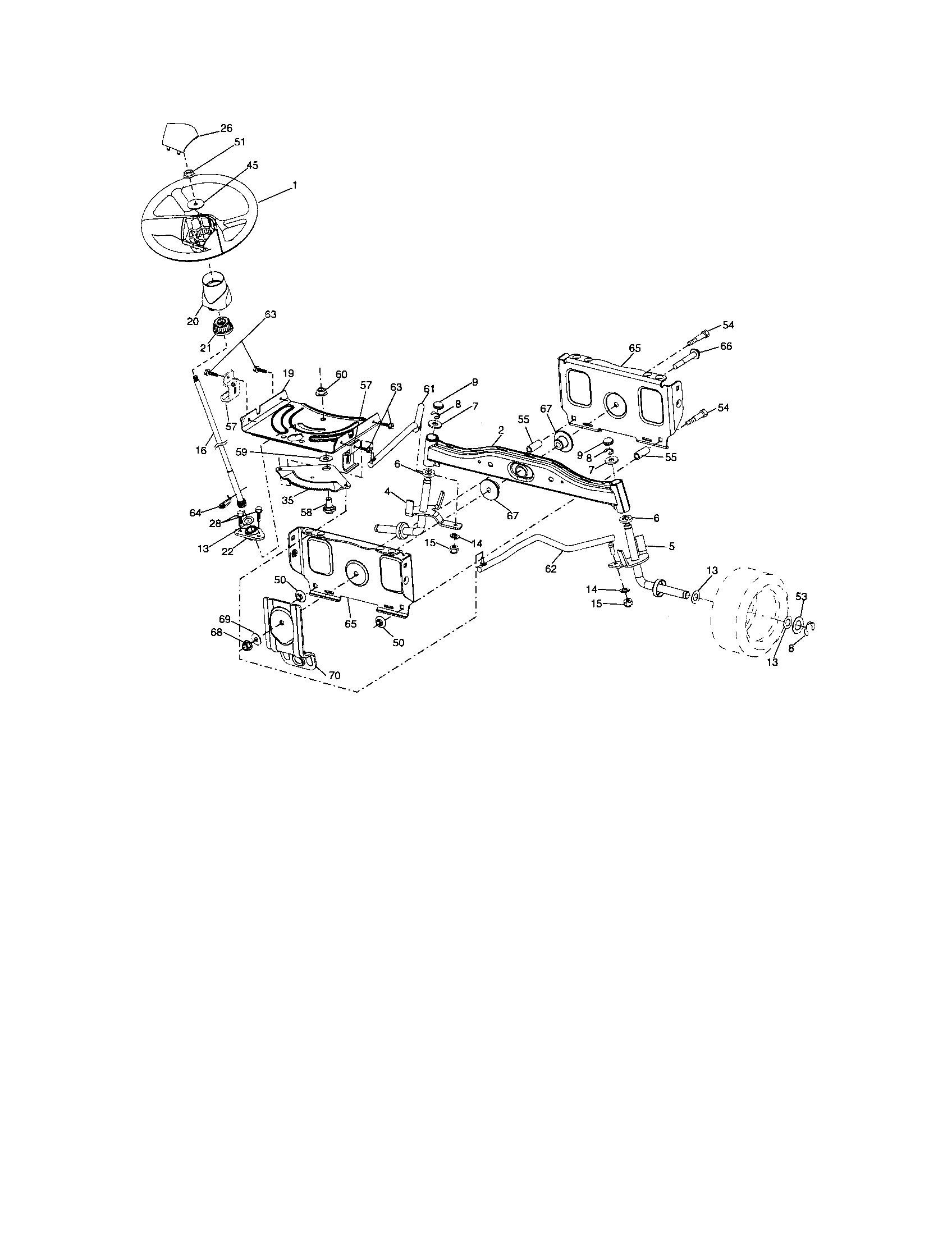 Steering Assembly Diagram and Parts List for 917287210  Craftsman Lawn Tractor