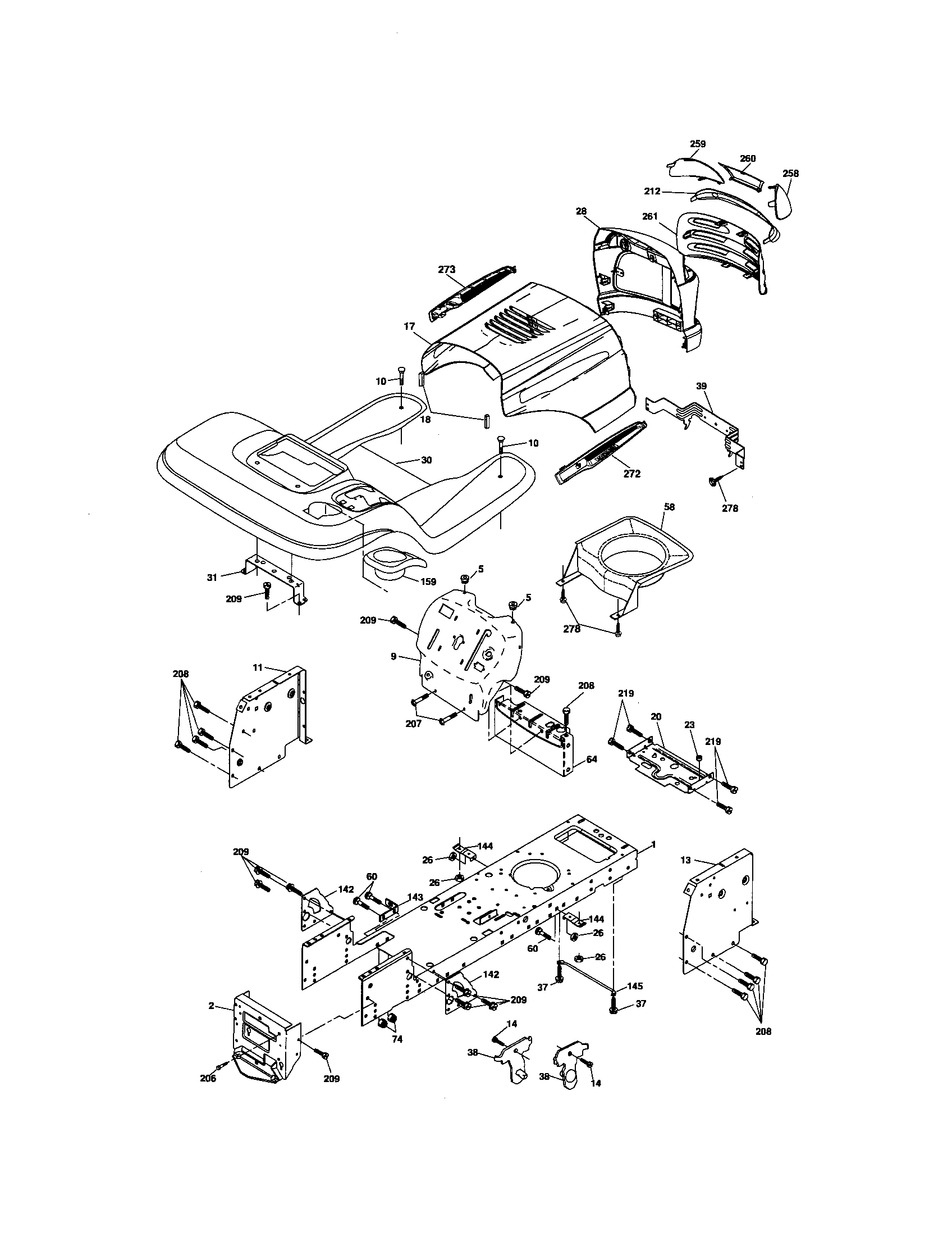 Chassis/enclosures Diagram and Parts List for 917276780  Craftsman Lawn Tractor