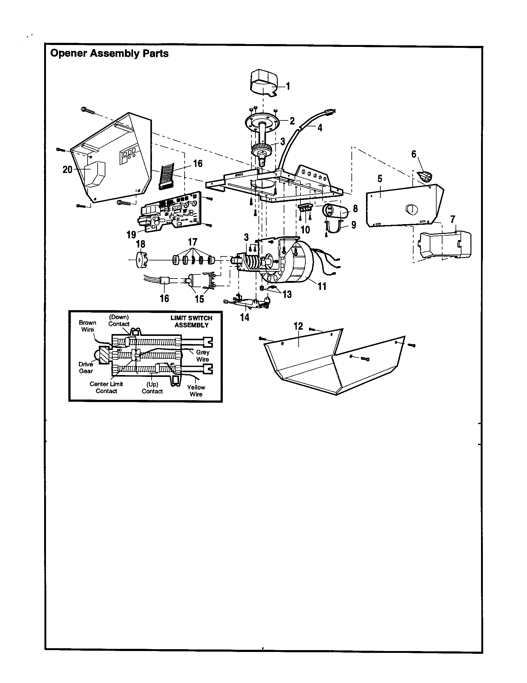 Opener Assembly Diagram and Parts List for 13953335SRT3  Craftsman Garage Door Opener