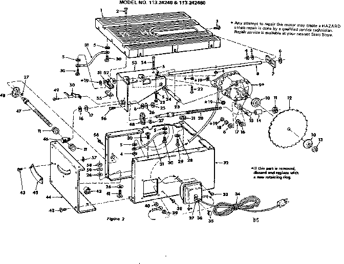 Unit Breakdown Diagram and Parts List for 11324240  Craftsman Power Motor