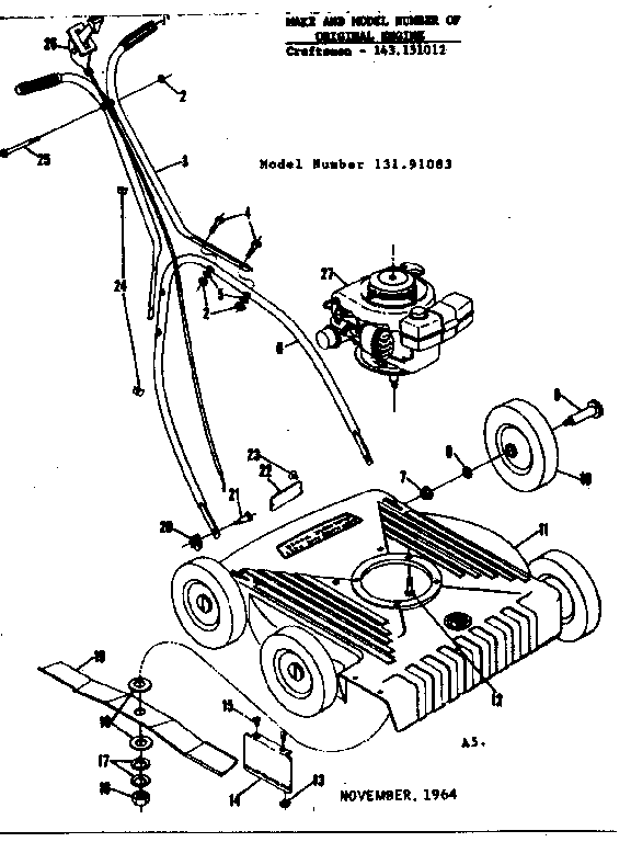 Replacement Parts Diagram and Parts List for 13191083  Craftsman Lawn Mower