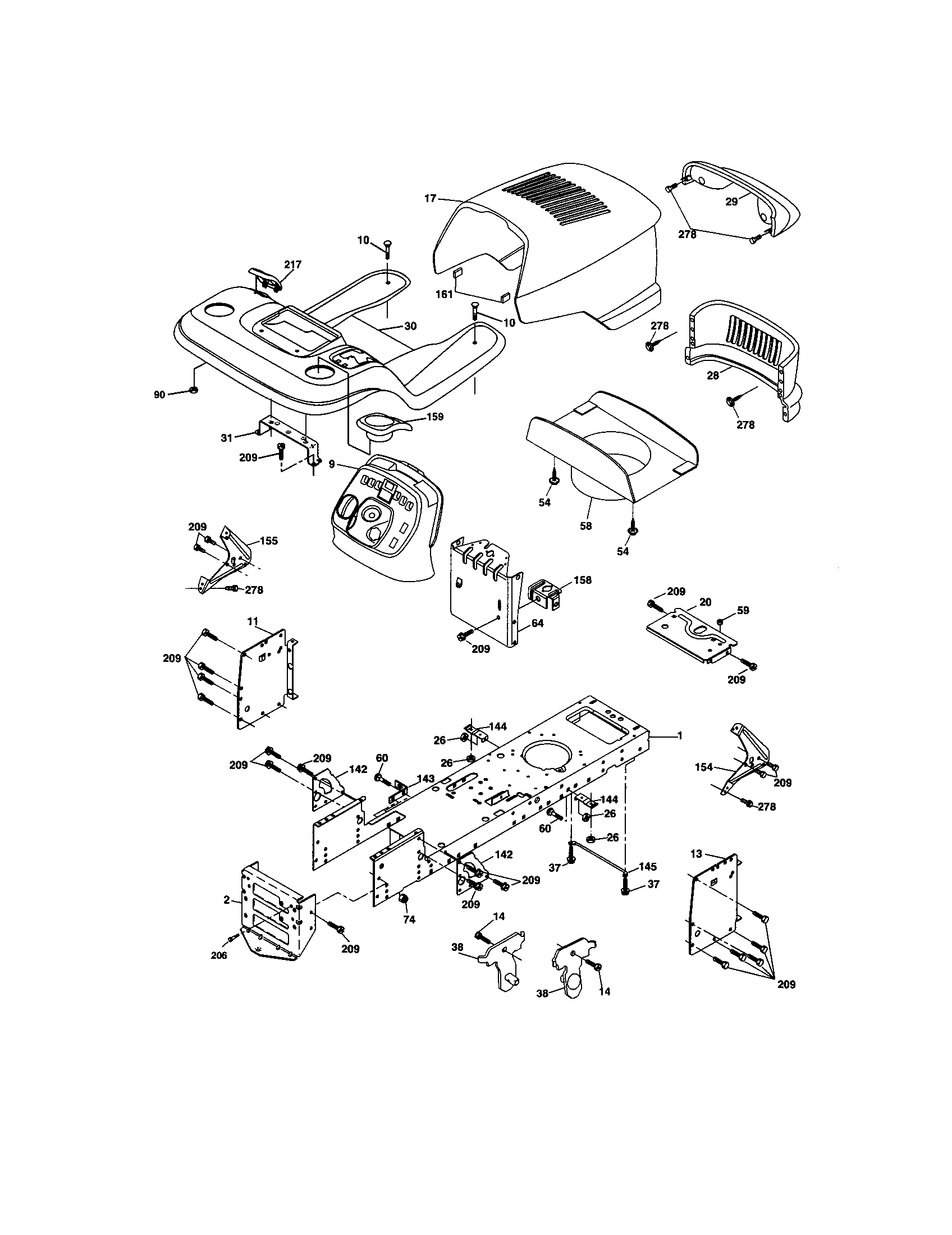 Chassis And Enclosures Diagram and Parts List for 917274031  Craftsman Lawn Tractor