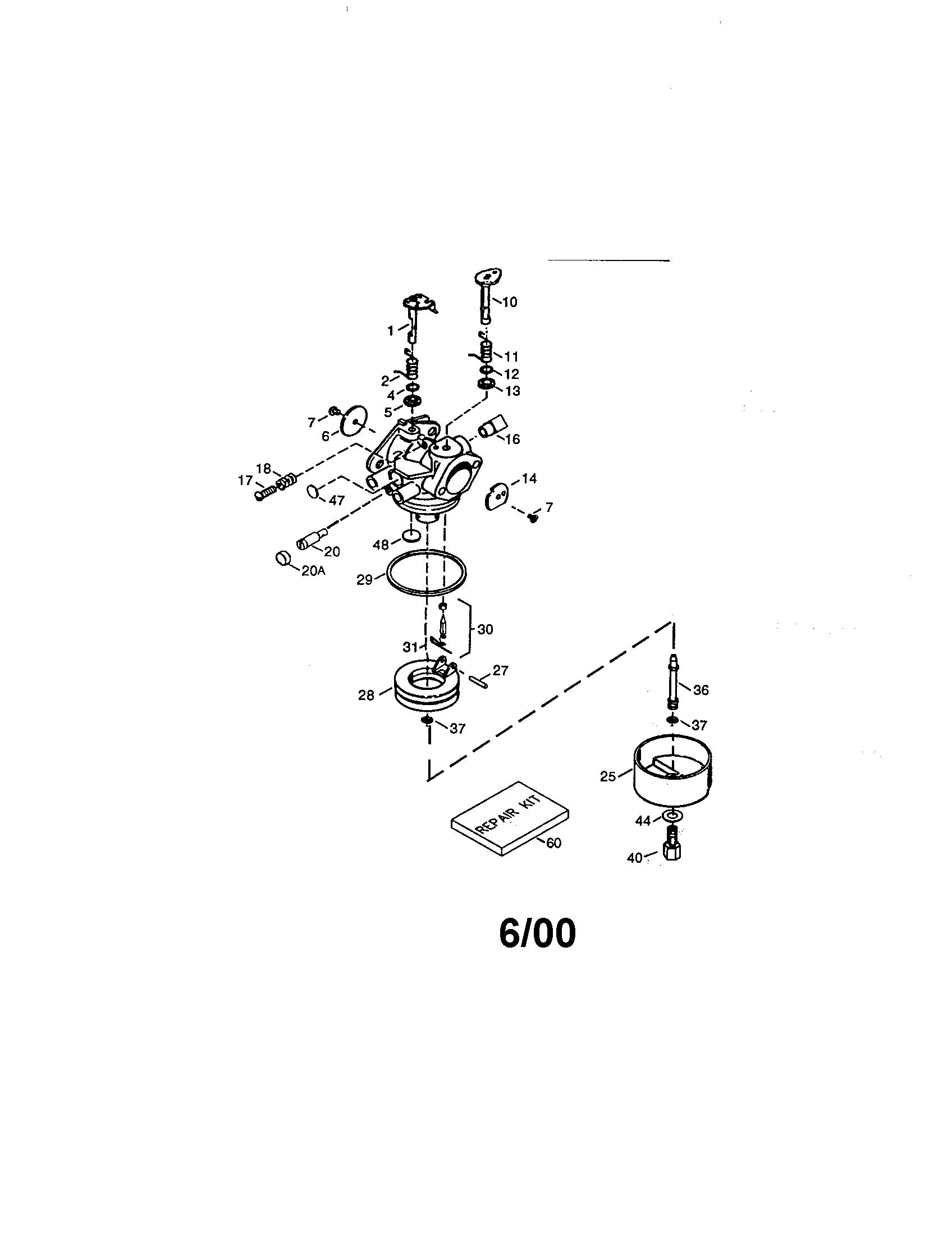 Carburetor Diagram and Parts List for 143991004  Craftsman Engine