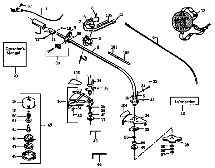 Drive Shaft And Cutting Head Diagram and Parts List for 358798260  Craftsman Brush Cutter