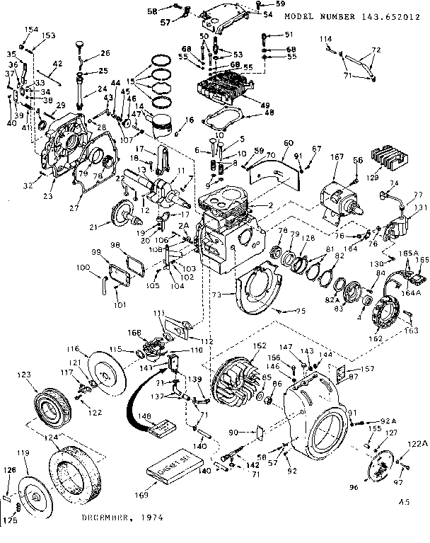 Engine Diagram and Parts List for 143652012  Craftsman Engine