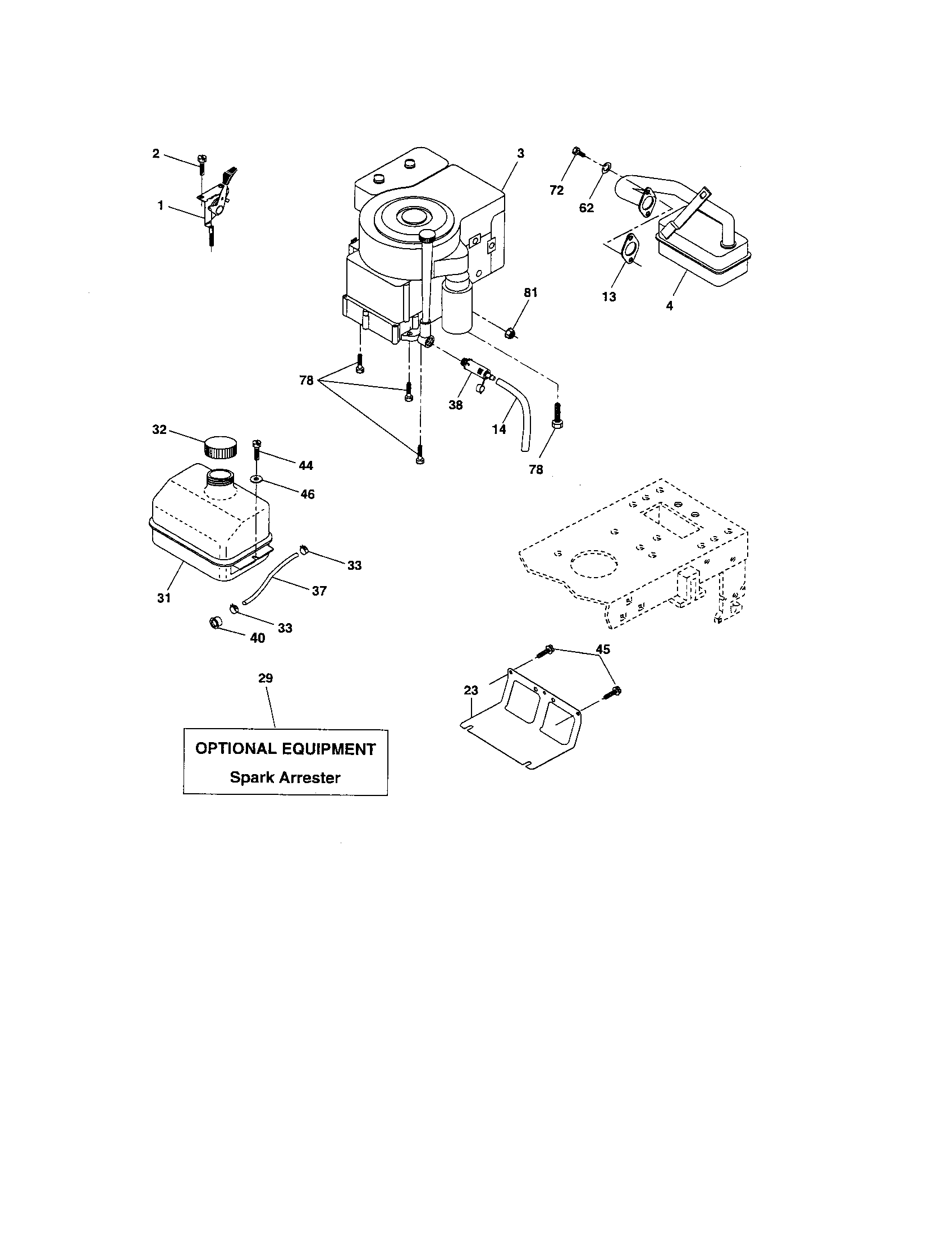 Engine Diagram and Parts List for 917275401  Craftsman Lawn Tractor