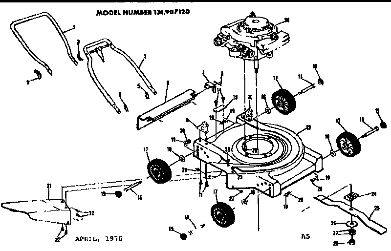 Replacement Parts Diagram and Parts List for 131907120  Craftsman Lawn Mower