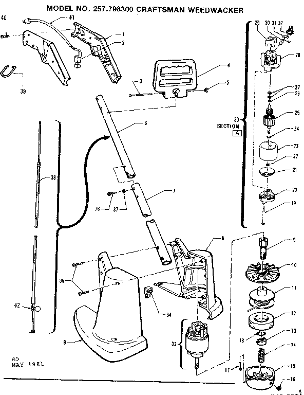 Replacement Parts Diagram and Parts List for 257798300  Craftsman Trimmer
