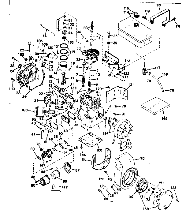 Basic Engine Diagram and Parts List for 143546022  Craftsman Engine