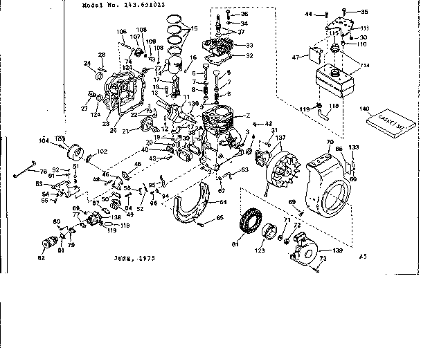 Replacement Parts Diagram and Parts List for 143651022  Craftsman Engine