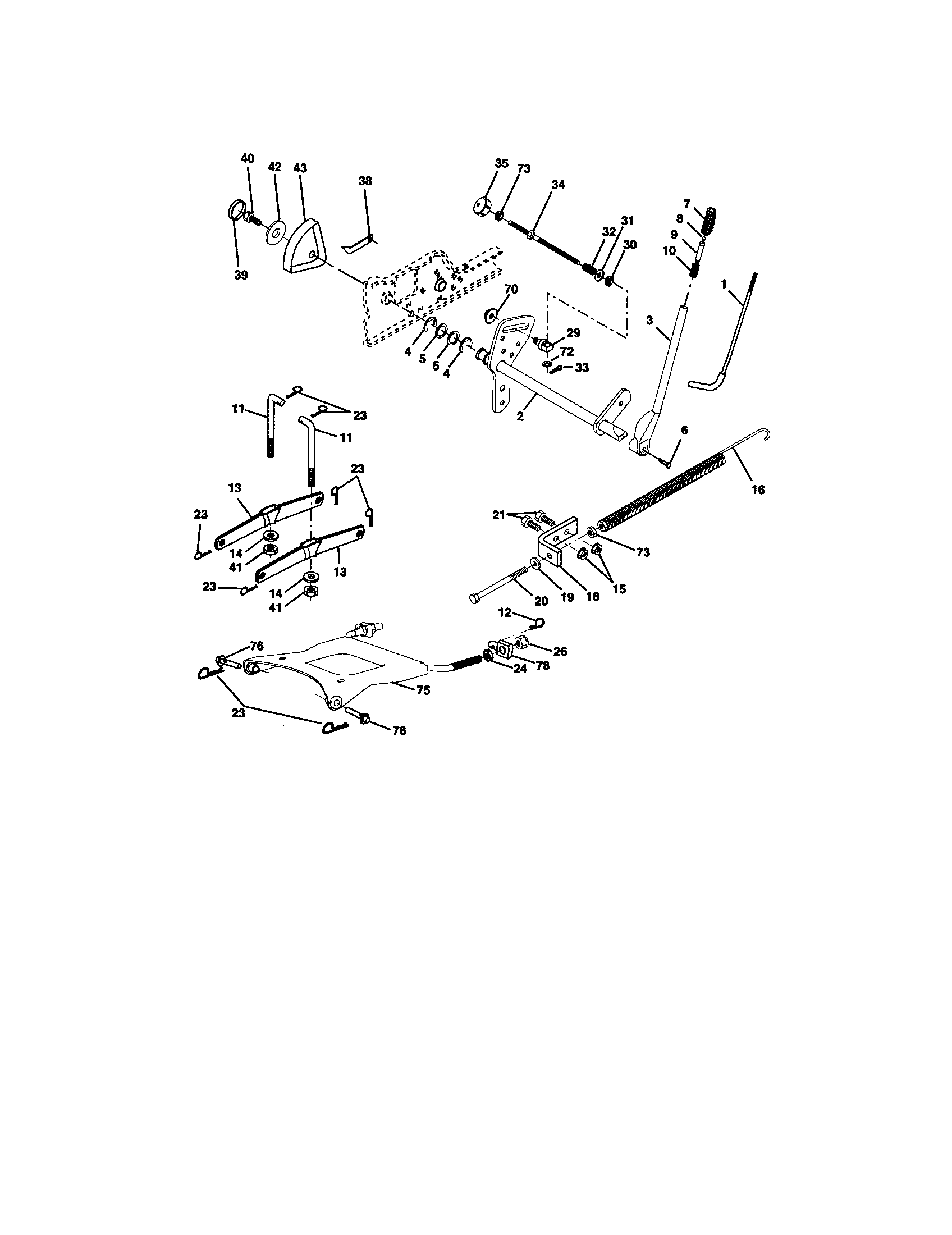 Lift Assembly Diagram and Parts List for 917272954  Craftsman Lawn Tractor