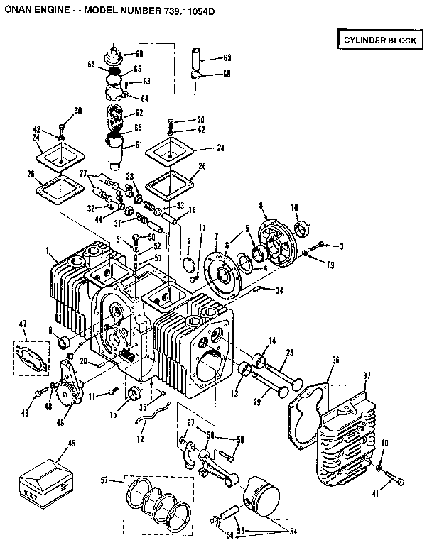 Cylinder Assembly Diagram and Parts List for 73911054D  Craftsman Engine