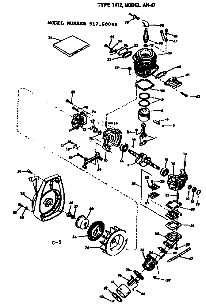 Crankcase Diagram and Parts List for 91760049  Craftsman Chainsaw