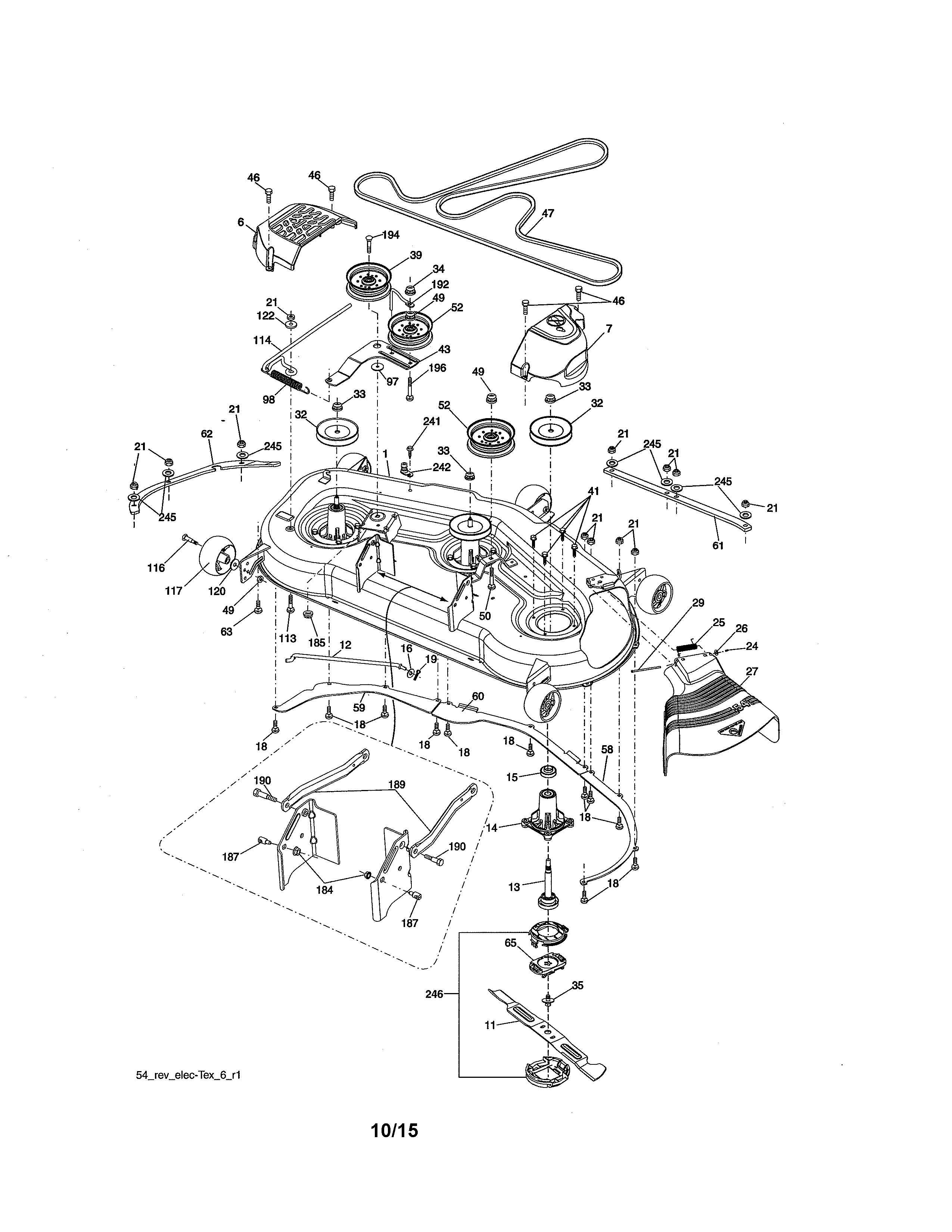 Mower Deck Diagram and Parts List for 917986441  Craftsman Lawn Tractor