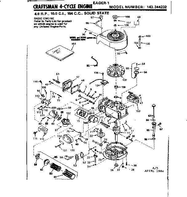 Replacement Parts Diagram and Parts List for 143344232  Craftsman Engine