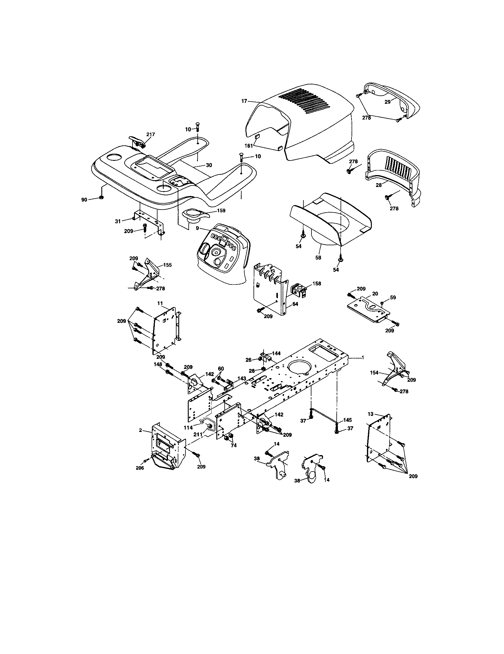 Chassis And Enclosures Diagram and Parts List for 917274030  Craftsman Lawn Tractor