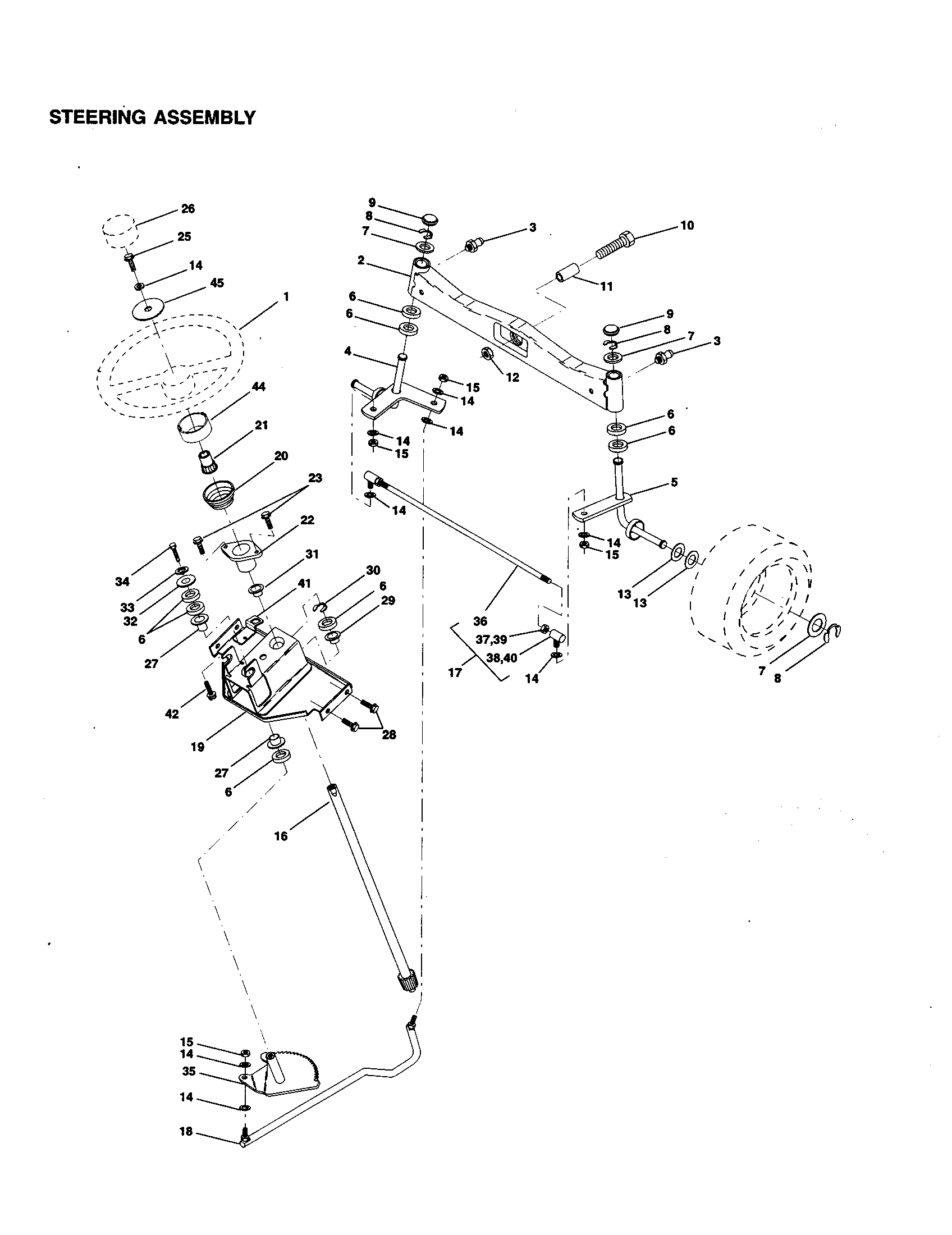 Steering Assembly Diagram and Parts List for 917259090  Craftsman Lawn Tractor
